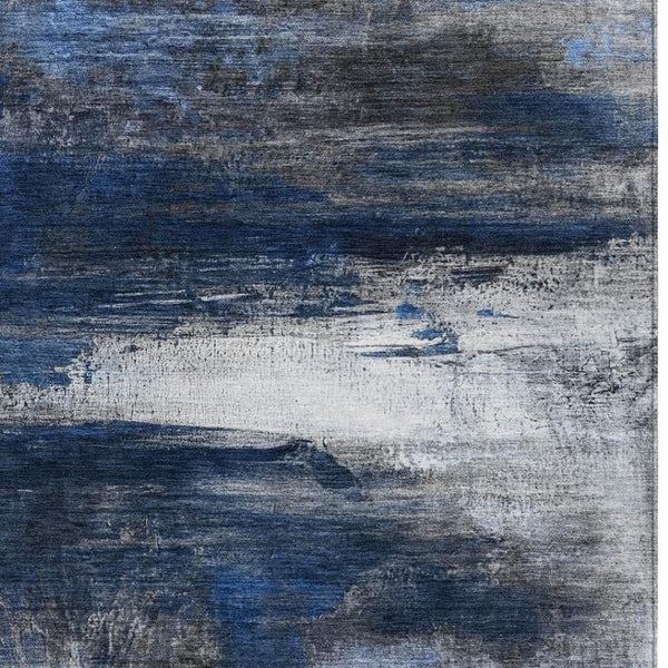 HomeRoots 10' Navy Blue Charcoal Ivory Abstract Washable Area Rug for Indoor Outdoor Use – Durable & Stylish! 629220