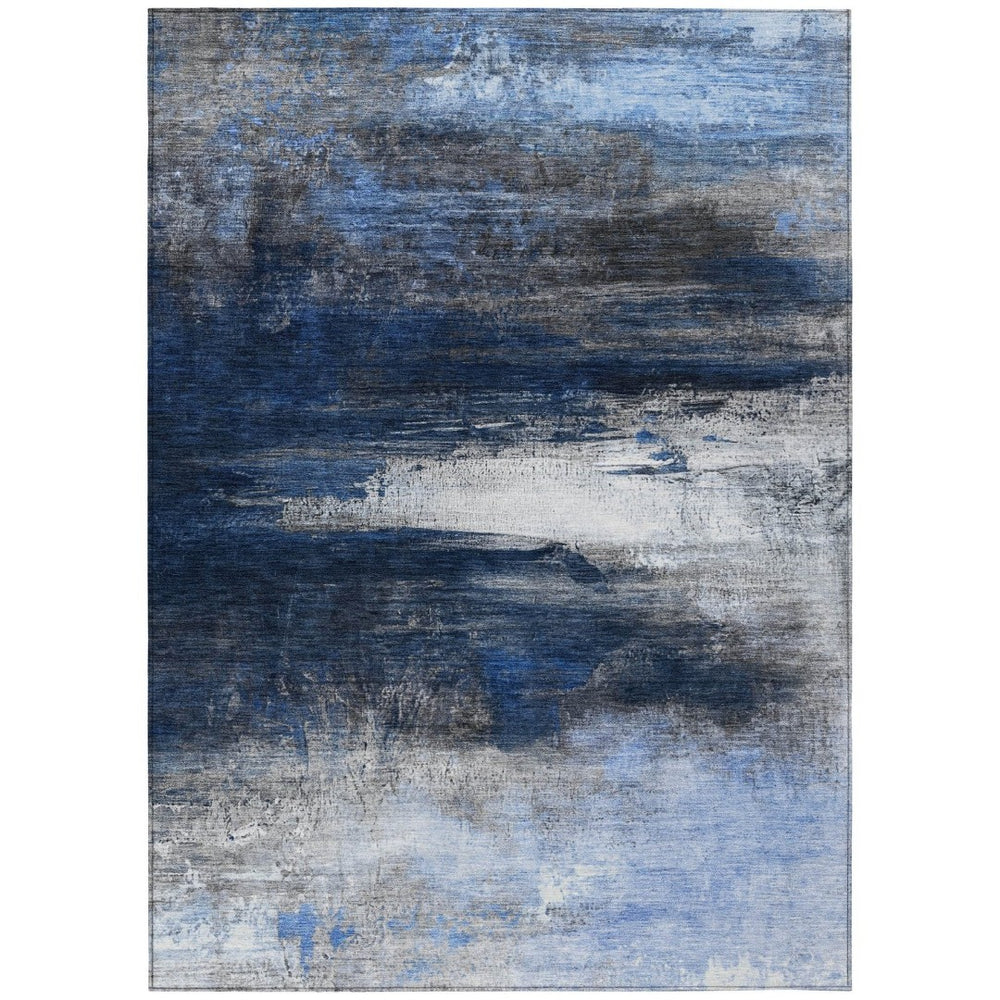 HomeRoots 10' Navy Blue Charcoal Ivory Abstract Washable Area Rug for Indoor Outdoor Use – Durable & Stylish! 629220