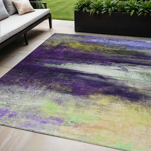 HomeRoots 5' X 8' Vibrant Purple Yellow Ivory Abstract Washable Rug - Durable Indoor & Outdoor Comfort! 629222