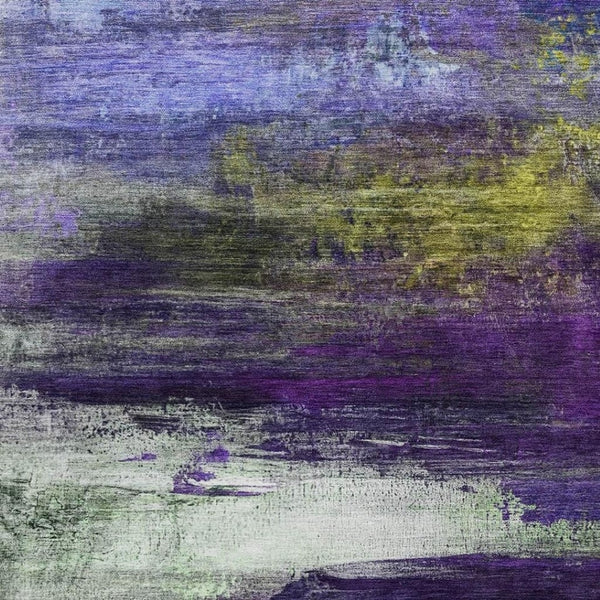 HomeRoots 5' X 8' Vibrant Purple Yellow Ivory Abstract Washable Rug - Durable Indoor & Outdoor Comfort! 629222