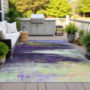 HomeRoots 5' X 8' Vibrant Purple Yellow Ivory Abstract Washable Rug - Durable Indoor & Outdoor Comfort! 629222