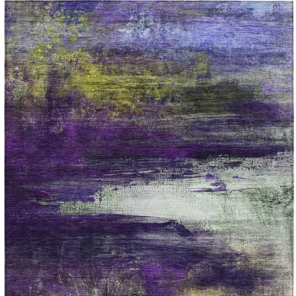 HomeRoots 5' X 8' Vibrant Purple Yellow Ivory Abstract Washable Rug - Durable Indoor & Outdoor Comfort! 629222