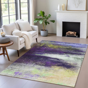 HomeRoots 5' X 8' Vibrant Purple Yellow Ivory Abstract Washable Rug - Durable Indoor & Outdoor Comfort! 629222
