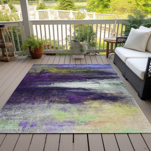 HomeRoots 5' X 8' Vibrant Purple Yellow Ivory Abstract Washable Rug - Durable Indoor & Outdoor Comfort! 629222