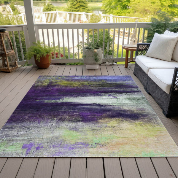 HomeRoots 5' X 8' Vibrant Purple Yellow Ivory Abstract Washable Rug - Durable Indoor & Outdoor Comfort! 629222