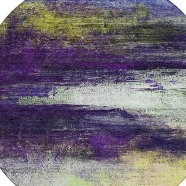 HomeRoots 8' Abstract Round Washable Area Rug in Vibrant Purple, Yellow & Ivory – Perfect for Indoor/Outdoor Use! 629223