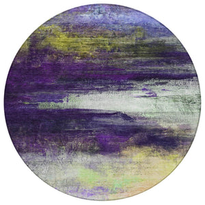 HomeRoots 8' Abstract Round Washable Area Rug in Vibrant Purple, Yellow & Ivory – Perfect for Indoor/Outdoor Use! 629223