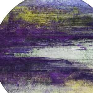 HomeRoots 8' Abstract Round Washable Area Rug in Vibrant Purple, Yellow & Ivory – Perfect for Indoor/Outdoor Use! 629223