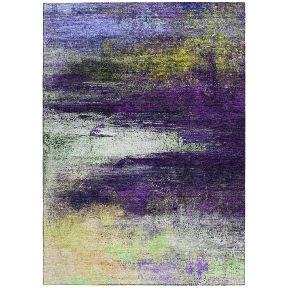 HomeRoots 8' X 10' Abstract Area Rug in Purple, Yellow & Ivory – Washable, Durable, Indoor/Outdoor Style! 629224