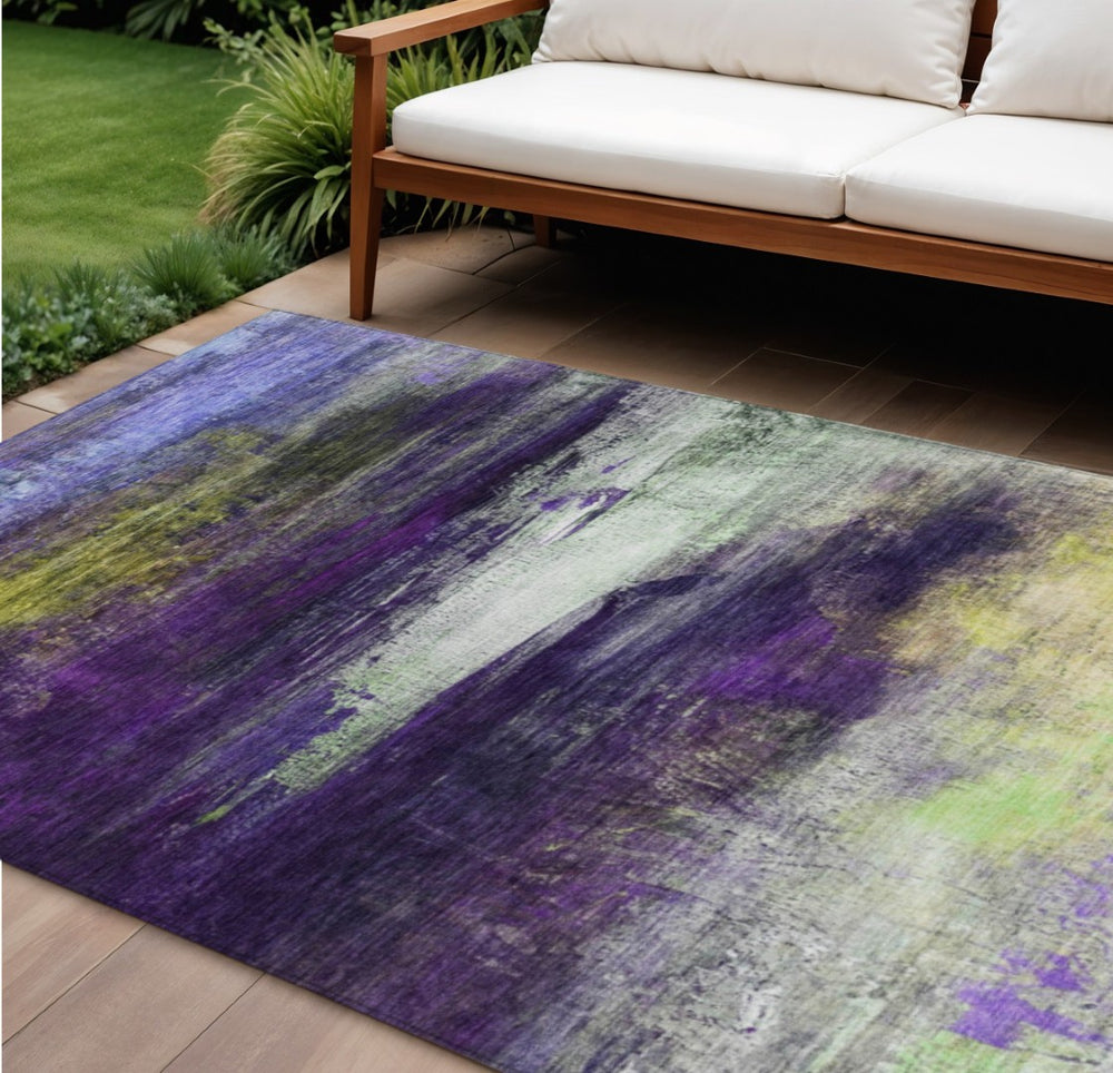 HomeRoots 9' Abstract Area Rug in Purple, Yellow & Ivory – Washable, Durable for Indoor & Outdoor Use! 629225
