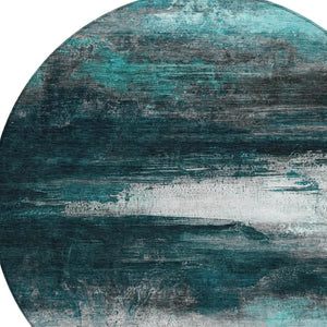 HomeRoots 8' Teal Blue Aqua Round Abstract Washable Area Rug – Modern Durable Design for Indoor & Outdoor Use 629229