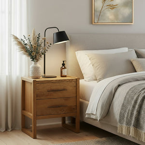 Butler Oakley 25 in. W Rectangular Nightstand - Modern Wood Design with 2 Drawers, Light Brown Finish