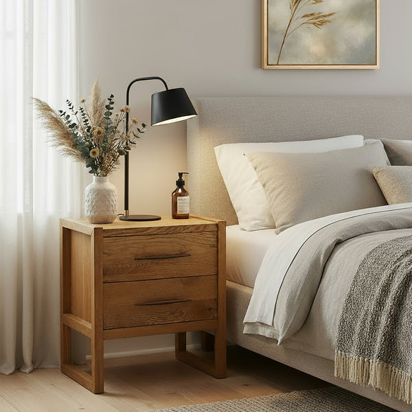 Butler Oakley 25 in. W Rectangular Nightstand - Modern Wood Design with 2 Drawers, Light Brown Finish