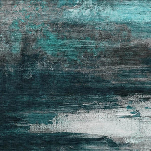 HomeRoots 9' X 12' Teal Blue Aqua Charcoal Abstract Rug - Washable, Durable, Stylish for Indoor & Outdoor Use 629231