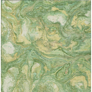 HomeRoots 5' X 8' Green and Gold Abstract Washable Rug - Stylish, Durable, and Perfect for Indoor & Outdoor Spaces 629234