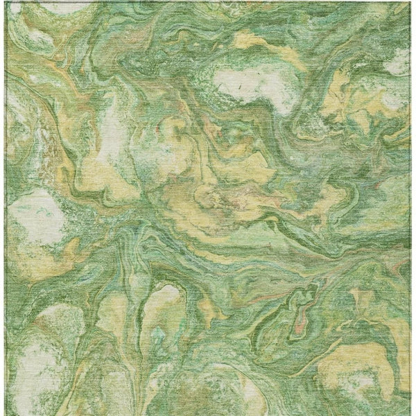 HomeRoots 5' X 8' Green and Gold Abstract Washable Rug - Stylish, Durable, and Perfect for Indoor & Outdoor Spaces 629234