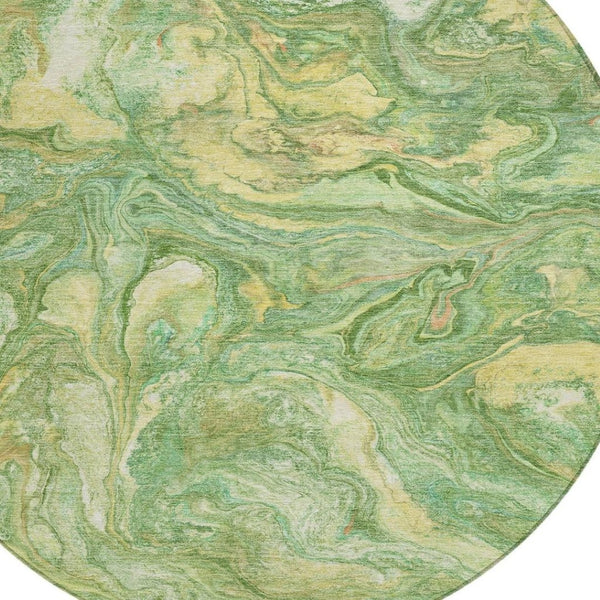 HomeRoots 8' Round Abstract Green and Gold Machine-Washable Area Rug for Indoor and Outdoor Spaces 629235