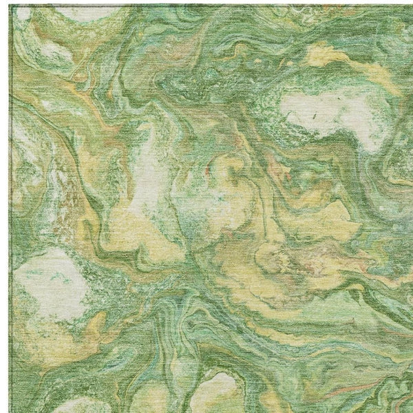 HomeRoots 8' X 10' Green and Gold Abstract Area Rug - Washable, Stain-Resistant for Indoor & Outdoor Spaces! 629236