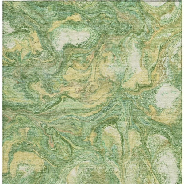 HomeRoots 10' Green and Gold Abstract Area Rug - Washable, Durable, Modern Design for Indoor & Outdoor Use 629238