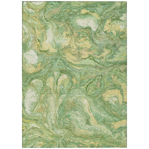 HomeRoots 10' Green and Gold Abstract Area Rug - Washable, Durable, Modern Design for Indoor & Outdoor Use 629238