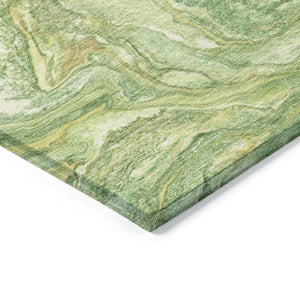 HomeRoots 10' Green and Gold Abstract Area Rug - Washable, Durable, Modern Design for Indoor & Outdoor Use 629238
