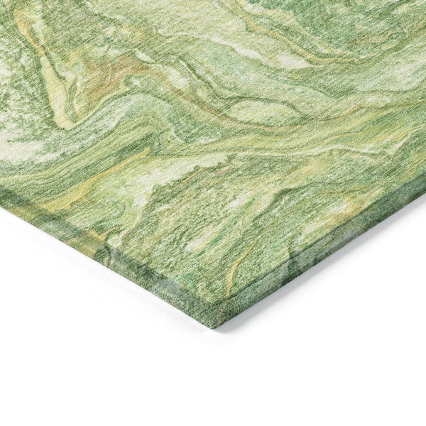 HomeRoots 10' Green and Gold Abstract Area Rug - Washable, Durable, Modern Design for Indoor & Outdoor Use 629238
