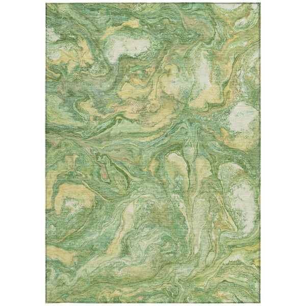 HomeRoots 10' Green and Gold Abstract Area Rug - Washable, Durable, Modern Design for Indoor & Outdoor Use 629238