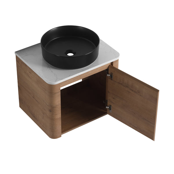 English Elm 24'' Wall-Mounted Bathroom Vanity With Ceramic Sink, Soft-Close Door & Space-Saving Design For Elegance W999S00393