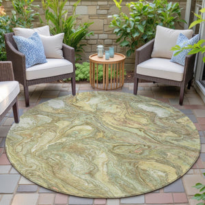HomeRoots 8' Gold And Taupe Round Abstract Rug | Washable, Durable, Stylish for Indoor & Outdoor Spaces 629241