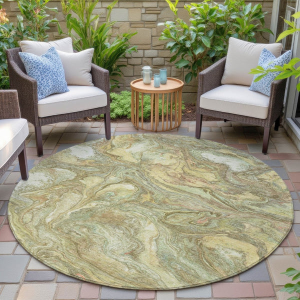 HomeRoots 8' Gold And Taupe Round Abstract Rug | Washable, Durable, Stylish for Indoor & Outdoor Spaces 629241