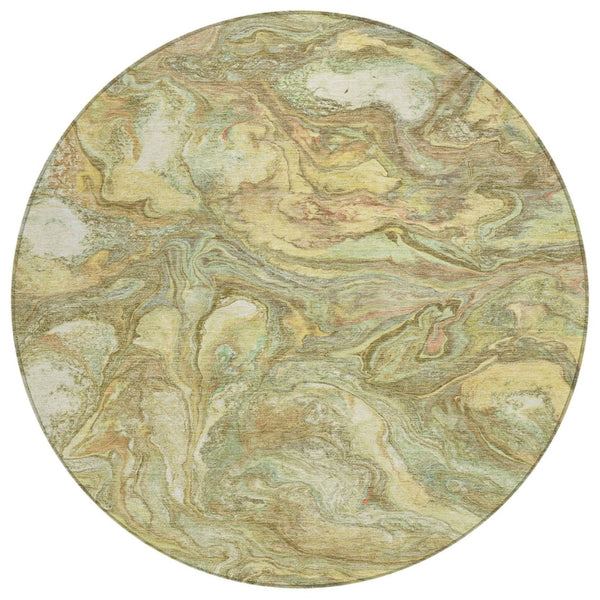 HomeRoots 8' Gold And Taupe Round Abstract Rug | Washable, Durable, Stylish for Indoor & Outdoor Spaces 629241