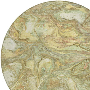 HomeRoots 8' Gold And Taupe Round Abstract Rug | Washable, Durable, Stylish for Indoor & Outdoor Spaces 629241