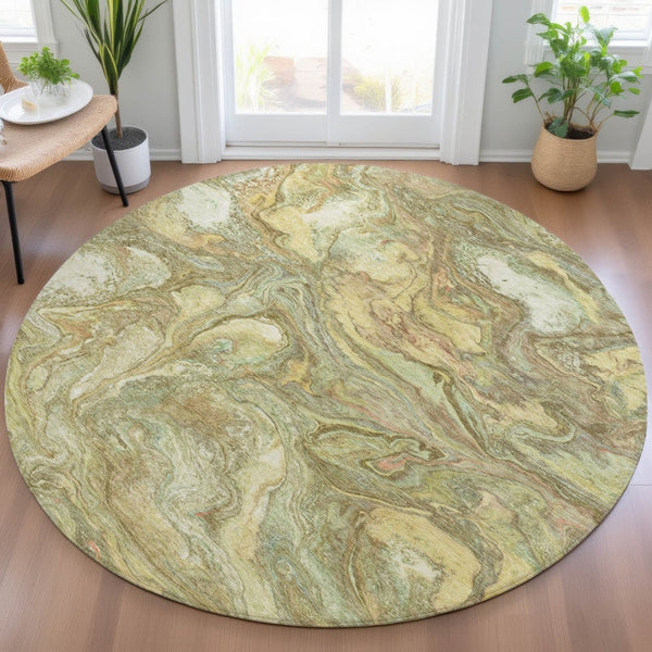 HomeRoots 8' Gold And Taupe Round Abstract Rug | Washable, Durable, Stylish for Indoor & Outdoor Spaces 629241