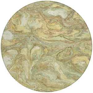 HomeRoots 8' Gold And Taupe Round Abstract Rug | Washable, Durable, Stylish for Indoor & Outdoor Spaces 629241