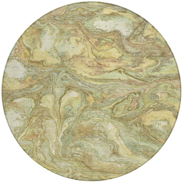HomeRoots 8' Gold And Taupe Round Abstract Rug | Washable, Durable, Stylish for Indoor & Outdoor Spaces 629241