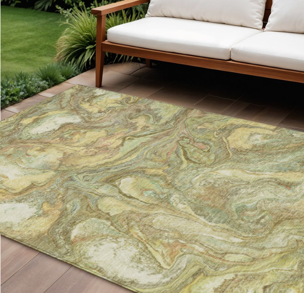 HomeRoots 8' X 10' Gold and Taupe Abstract Area Rug – Stylish, Washable, Durable for Indoor & Outdoor Spaces! 629242