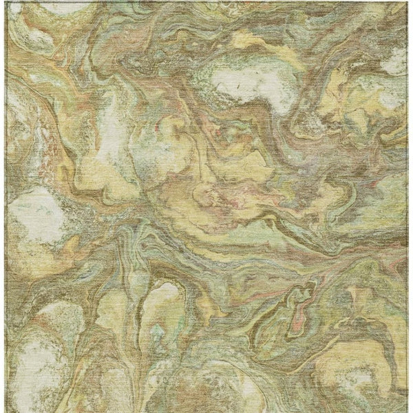 HomeRoots 9' X 12' Gold and Taupe Abstract Indoor-Outdoor Area Rug - Durable, Stylish, Washable Design for Homes 629243