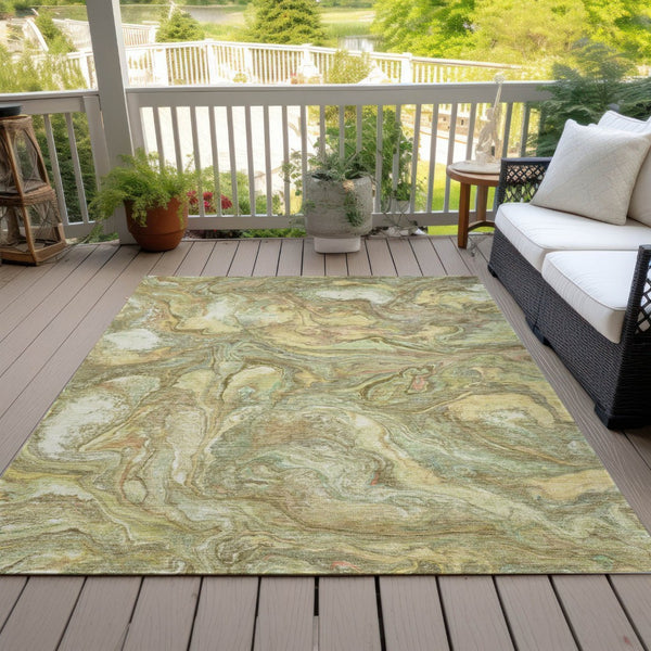 HomeRoots 10' Gold and Taupe Abstract Area Rug - Washable, Durable Indoor/Outdoor Design for High-Traffic Spaces 629244