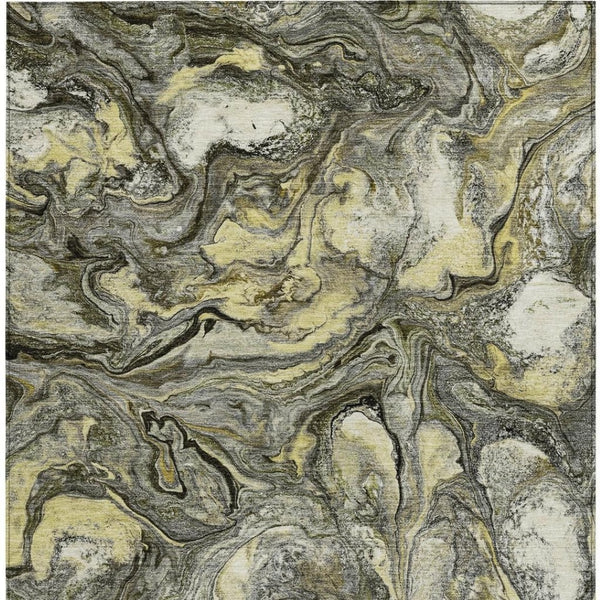 HomeRoots 5' X 8' Stylish Pewter and Gold Abstract Washable Area Rug for Indoor and Outdoor Versatility 629246