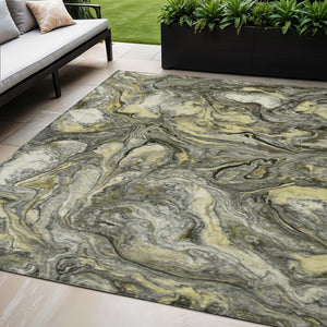 HomeRoots 5' X 8' Stylish Pewter and Gold Abstract Washable Area Rug for Indoor and Outdoor Versatility 629246