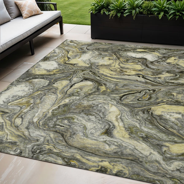 HomeRoots 5' X 8' Stylish Pewter and Gold Abstract Washable Area Rug for Indoor and Outdoor Versatility 629246