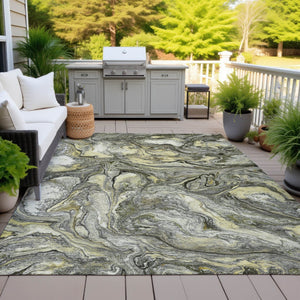 HomeRoots 5' X 8' Stylish Pewter and Gold Abstract Washable Area Rug for Indoor and Outdoor Versatility 629246