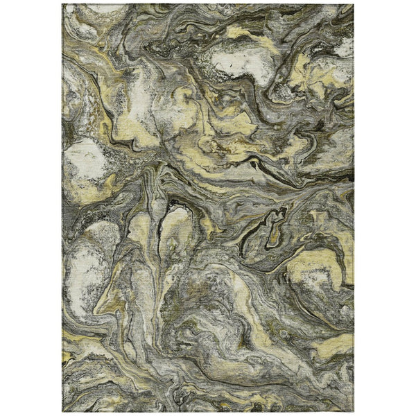 HomeRoots 5' X 8' Stylish Pewter and Gold Abstract Washable Area Rug for Indoor and Outdoor Versatility 629246