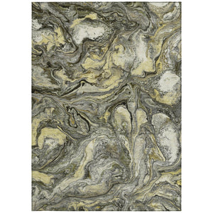 HomeRoots 5' X 8' Stylish Pewter and Gold Abstract Washable Area Rug for Indoor and Outdoor Versatility 629246
