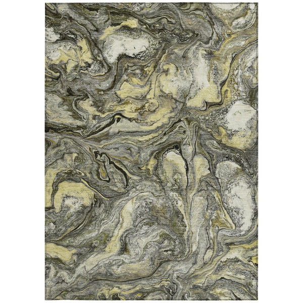 HomeRoots 5' X 8' Stylish Pewter and Gold Abstract Washable Area Rug for Indoor and Outdoor Versatility 629246