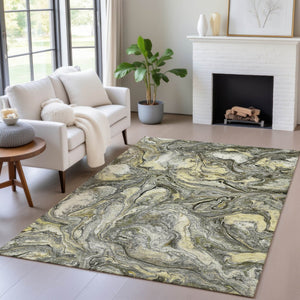 HomeRoots 5' X 8' Stylish Pewter and Gold Abstract Washable Area Rug for Indoor and Outdoor Versatility 629246