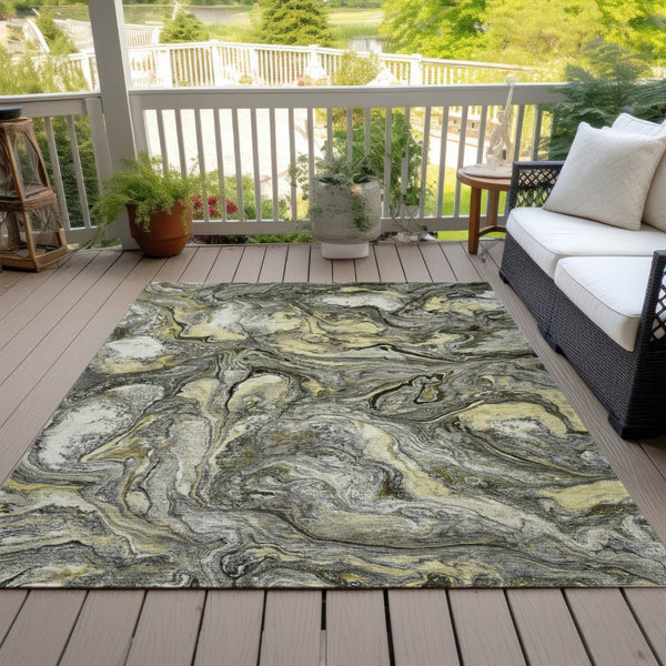 HomeRoots 5' X 8' Stylish Pewter and Gold Abstract Washable Area Rug for Indoor and Outdoor Versatility 629246