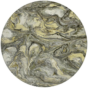 HomeRoots 8' Pewter and Gold Round Abstract Rug – Durable, Washable Design for Indoor & Outdoor Living Spaces 629247
