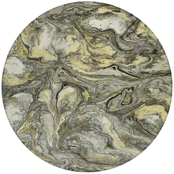 HomeRoots 8' Pewter and Gold Round Abstract Rug – Durable, Washable Design for Indoor & Outdoor Living Spaces 629247