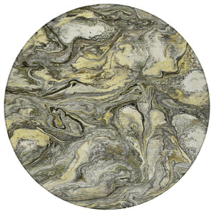 HomeRoots 8' Pewter and Gold Round Abstract Rug – Durable, Washable Design for Indoor & Outdoor Living Spaces 629247